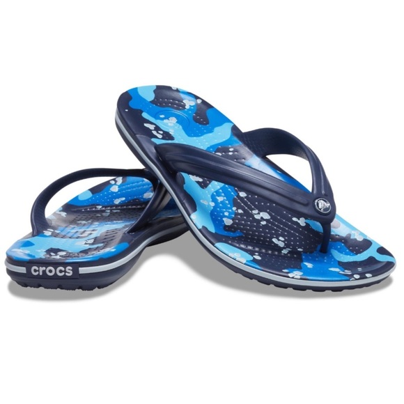 Crocs Blue Camo Croc Band Flip Flops - Picture 1 of 12